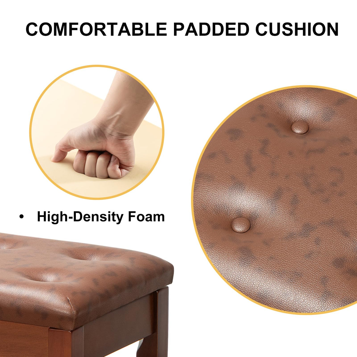 FILISITE Wooden Piano Bench with Storage, Piano Stool with Waterproof Padded Cushion, Bench Seat