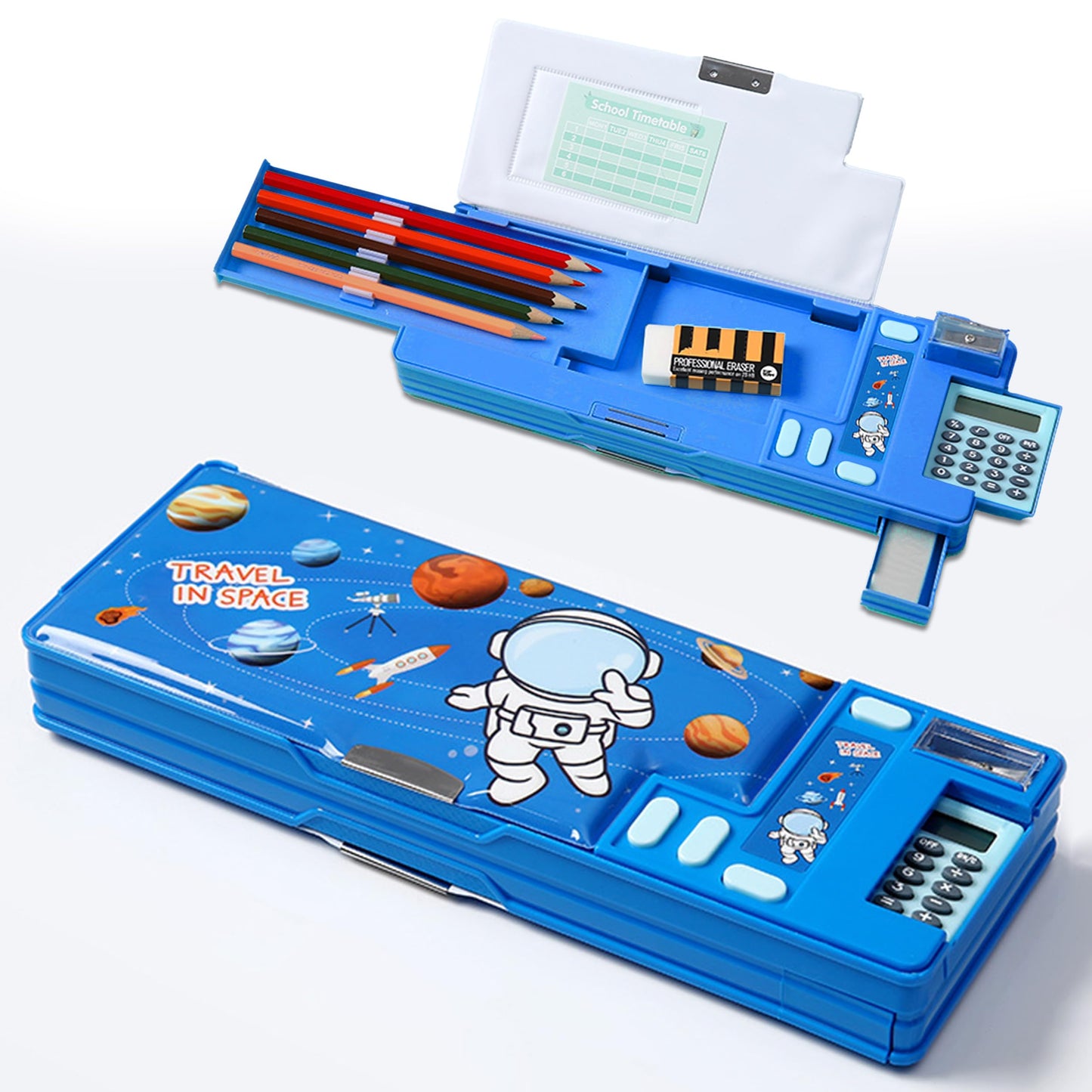 Ristpal Pop Up Multifunction Pencil Case, Cute Cartoon Pen Box Organizer Stationery with