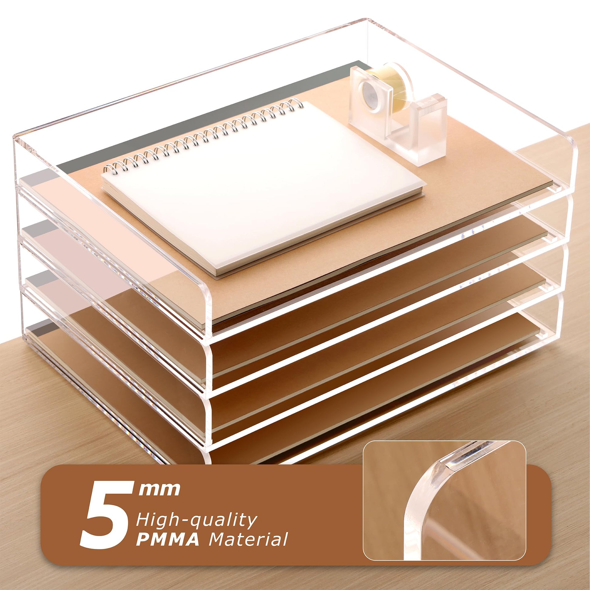 SANRUI 4 Tier Clear Desk Paper Letter Organizer Trays, A4 Stackable File Document Tray, Acrylic