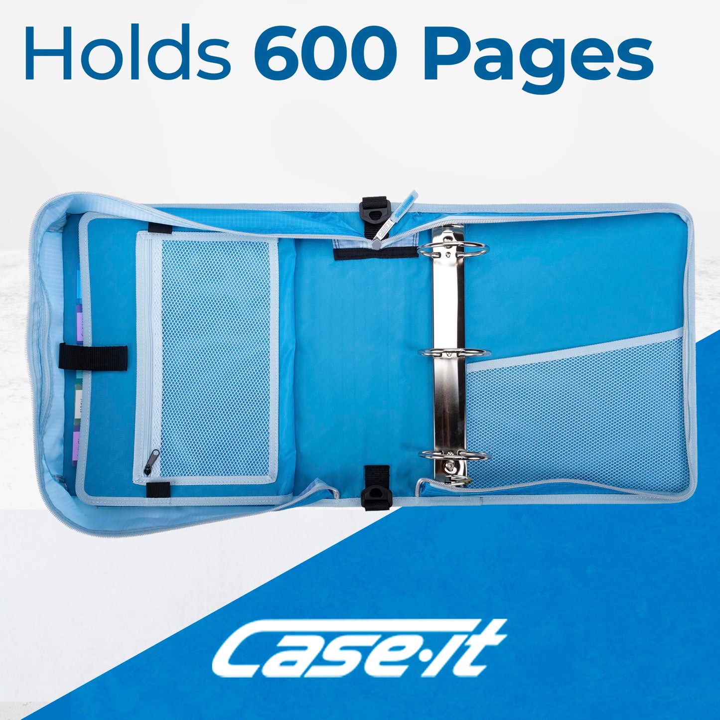 Case-it Zipper Binder | 3-Inch O-Rings | 600-Sheet | D-146 Watercolor Sky
