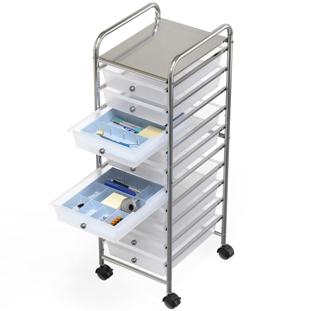 Simple Houseware Drawer Organizer Tray, 9 Adjustable Compartments, Blue