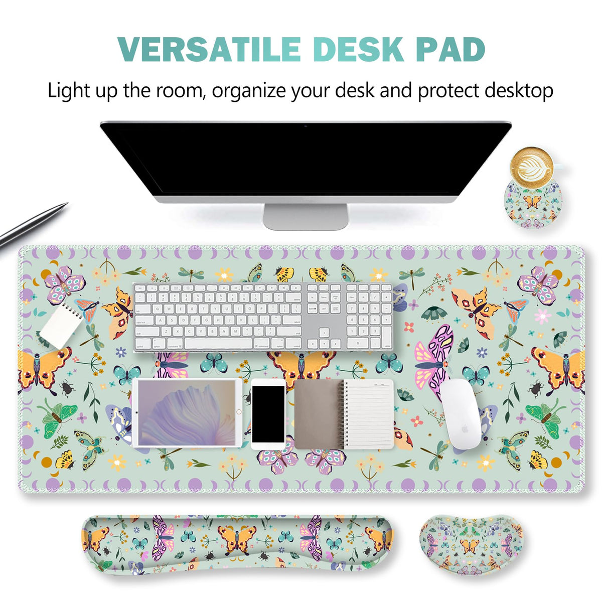 ARTSO Desk Mat Set, Aquamarine Extended Gaming Mouse Pad with Wrist Rest Support +Keyboard Wrist