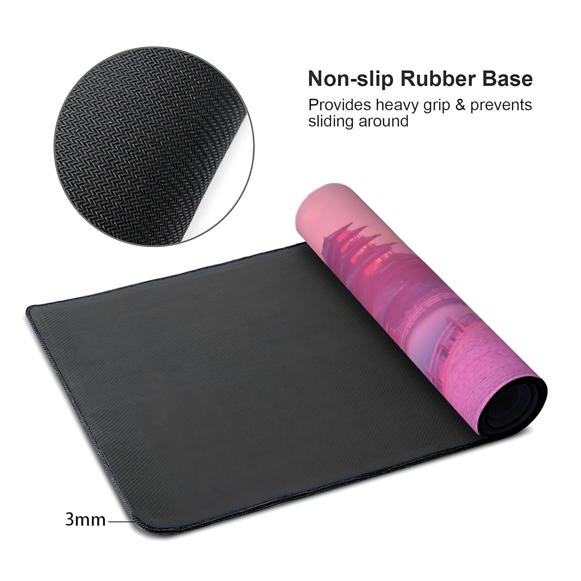 Cute Aesthetic Scenery Gaming Mouse Pad, Pink Japanese Desk Mat with Anti-Slip Base & Stitched