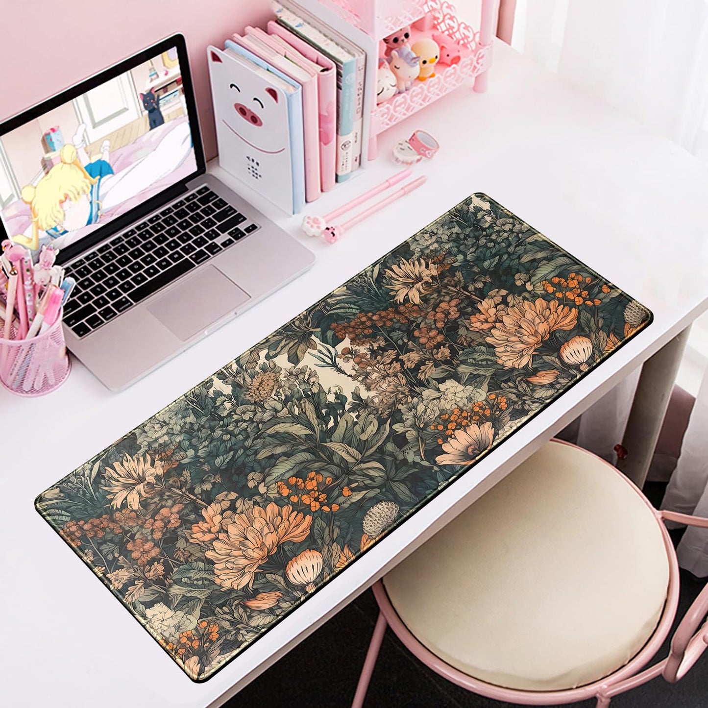 Flower Vintage Desk Pad Aesthetic Desk Mat Flower Mouse Pad Computer Big Mousepad Non-Slip Base