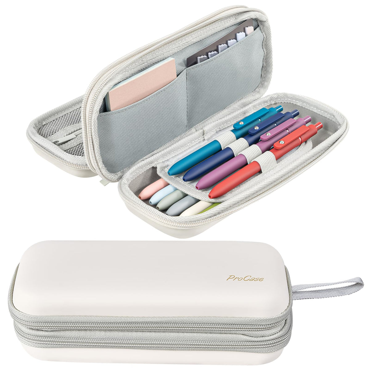 ProCase 2-Layer Hard Pencil Case, Large Capacity Storage Box Pouch, Beige
