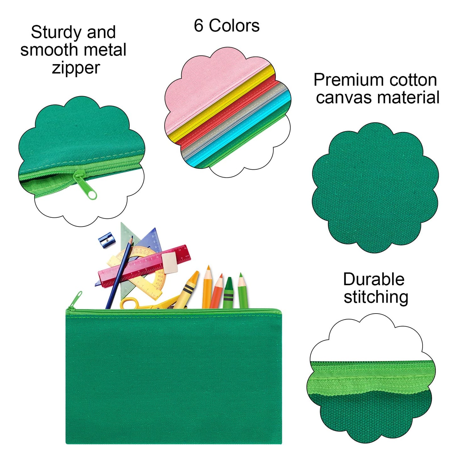 Sinzip 12 Pieces Cotton Canvas Makeup Bag, Multipurpose Cosmetic Bag with Zipper Travel Toiletry