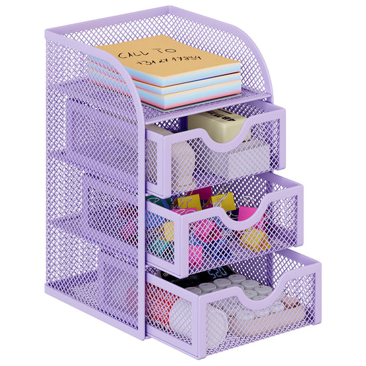 EasyPAG Mesh Desk Organizer with 3 Drawer Office Desktop Organizers and Accessories Stationery