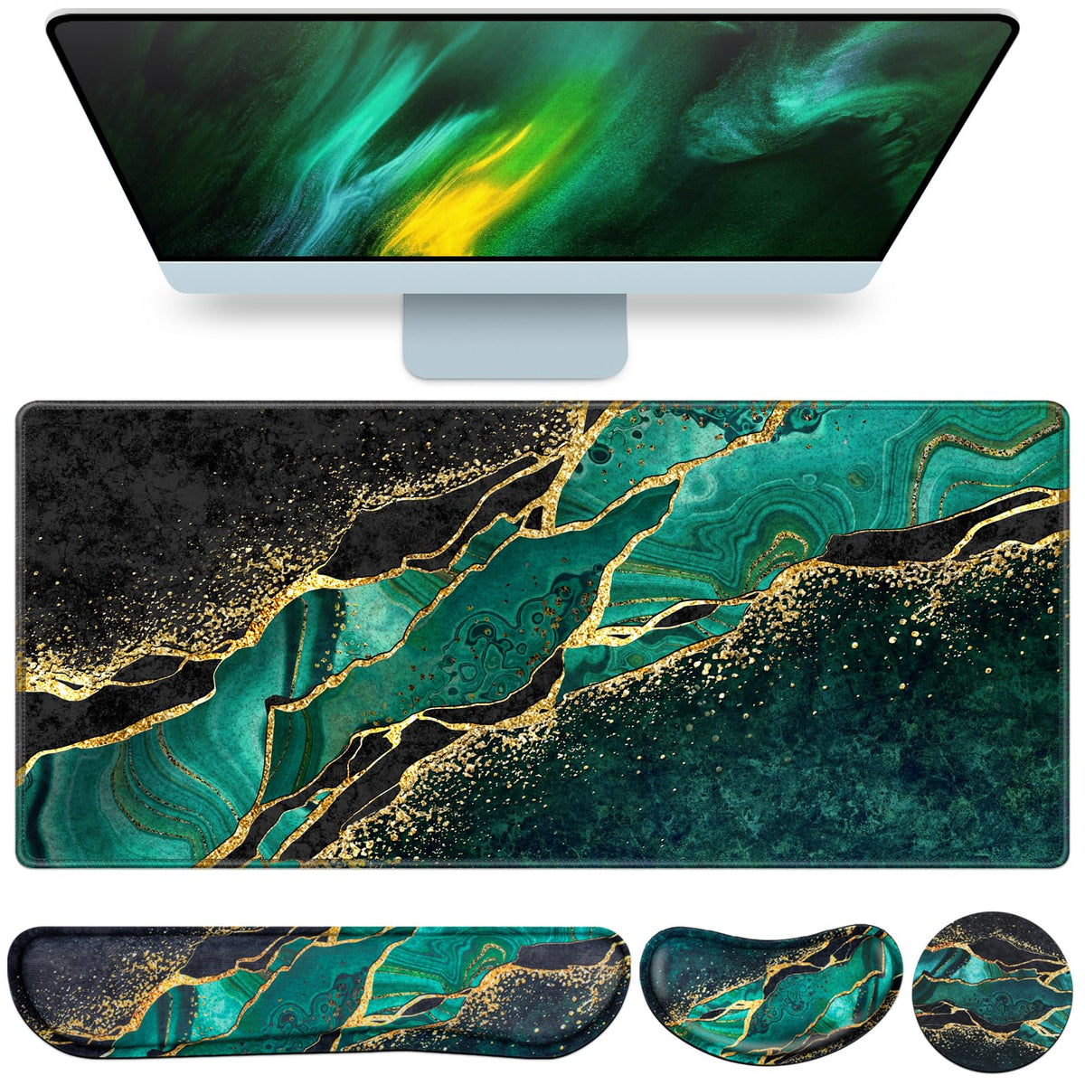 Mouse Pad Green, Desk Mat, Large Gaming Mouse Pad with Wrist Rest 4in1 XXL