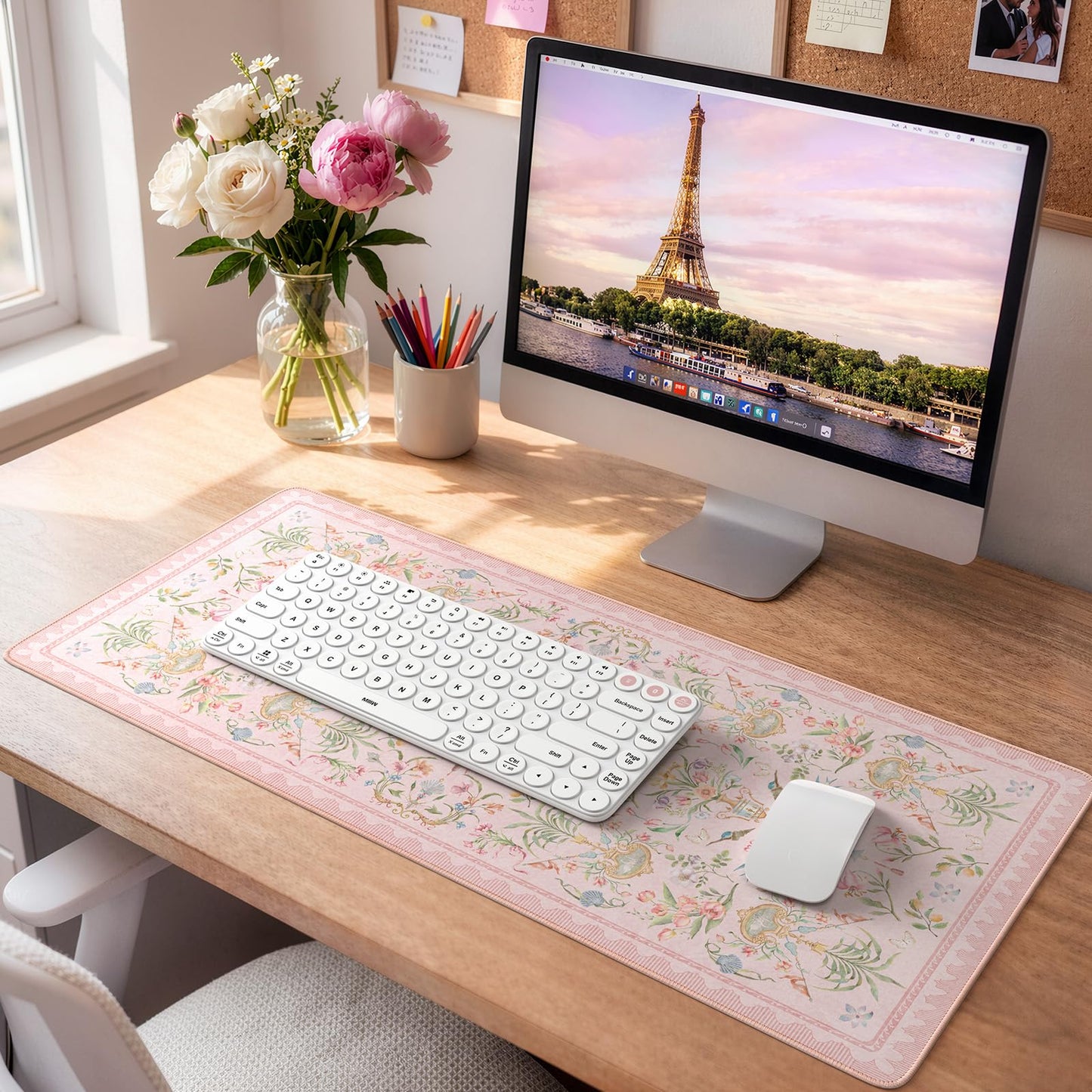 HAOCOO Pink Desk Cover Mat, 31.5" x 11.8" Computer Mat for Office Desk