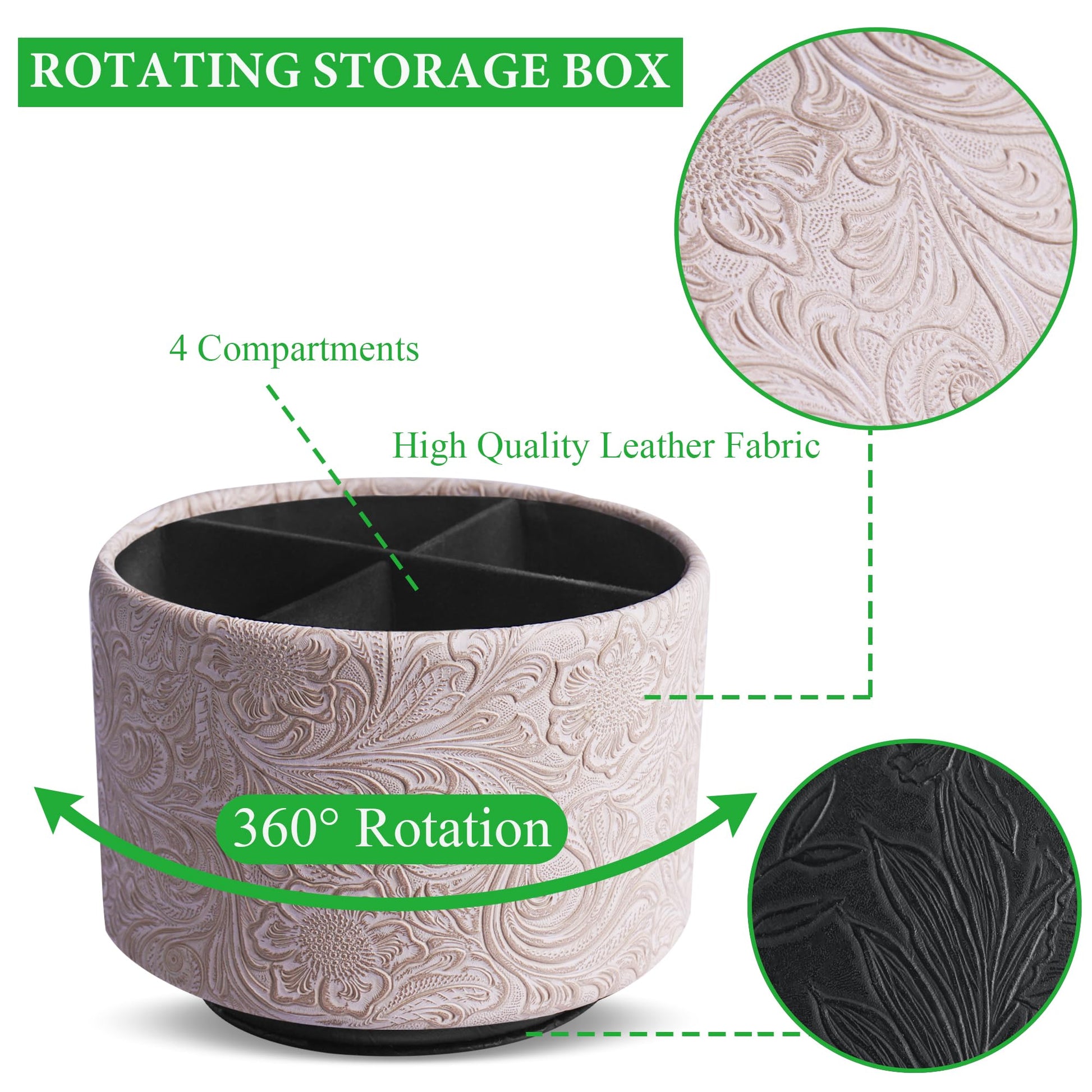 lizimandu Round Leather Art Supply Organizer,Remote Control Holder,360 Degree
