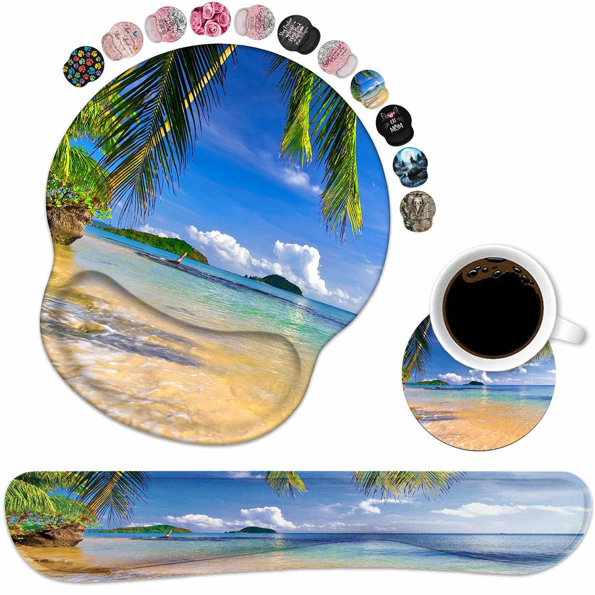 Keyboard Wrist Rest and Mouse Pad Wrist Support Set with Coasters, Non-Slip PU Base Ergonomic
