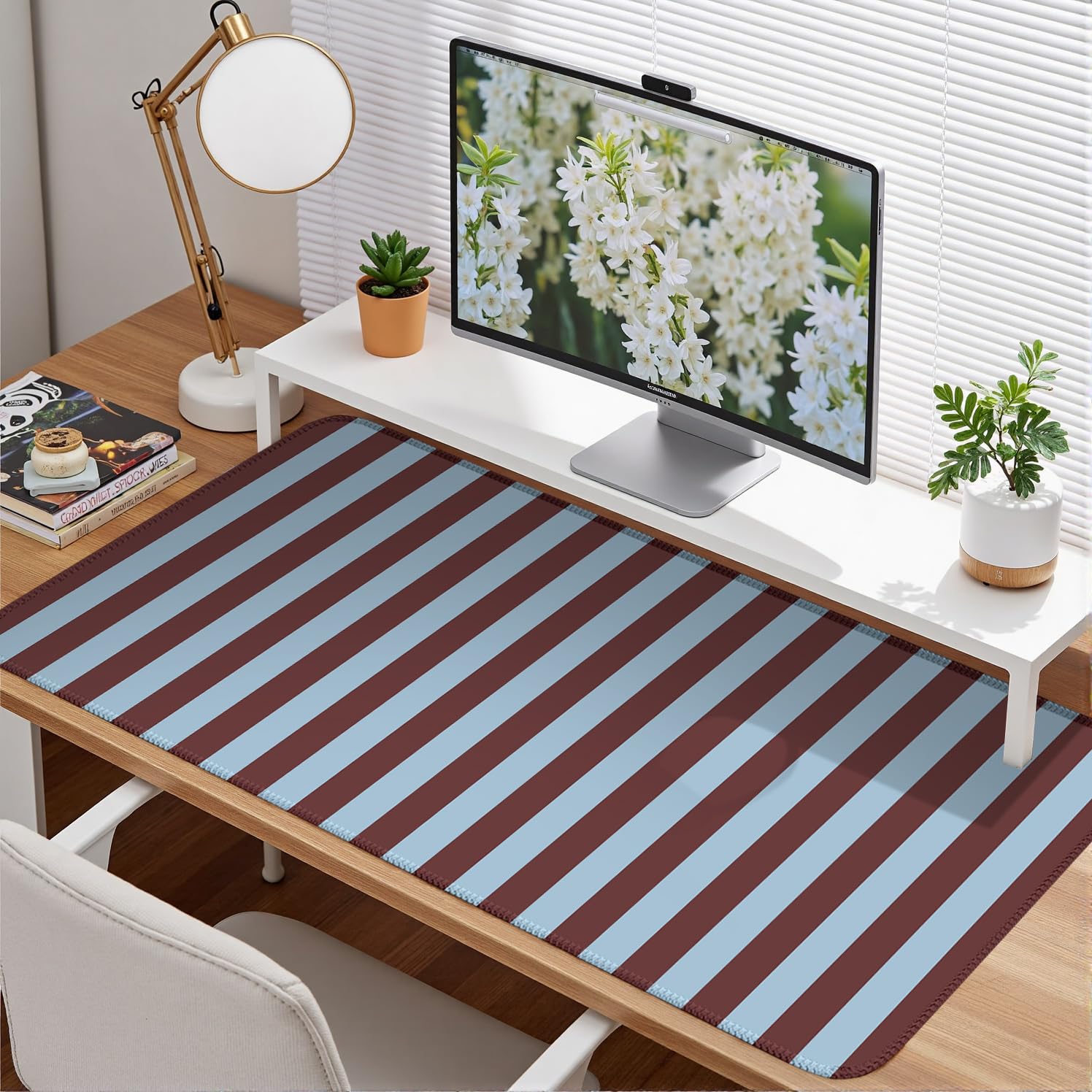 Maroon Striped Desk Mat Cute Pastel XXL Large Gaming Mouse Pad Desk Pad Kawaii Cozy Aesthetic