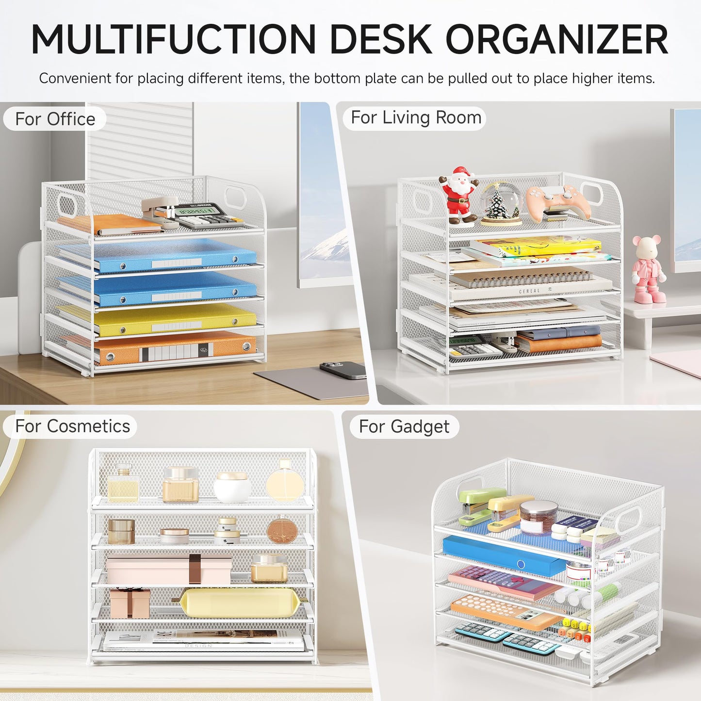 Lavatino 5 Tray Paper Organizer Letter Tray with Handle - Mesh Desk File Organizer, Paper Sorter