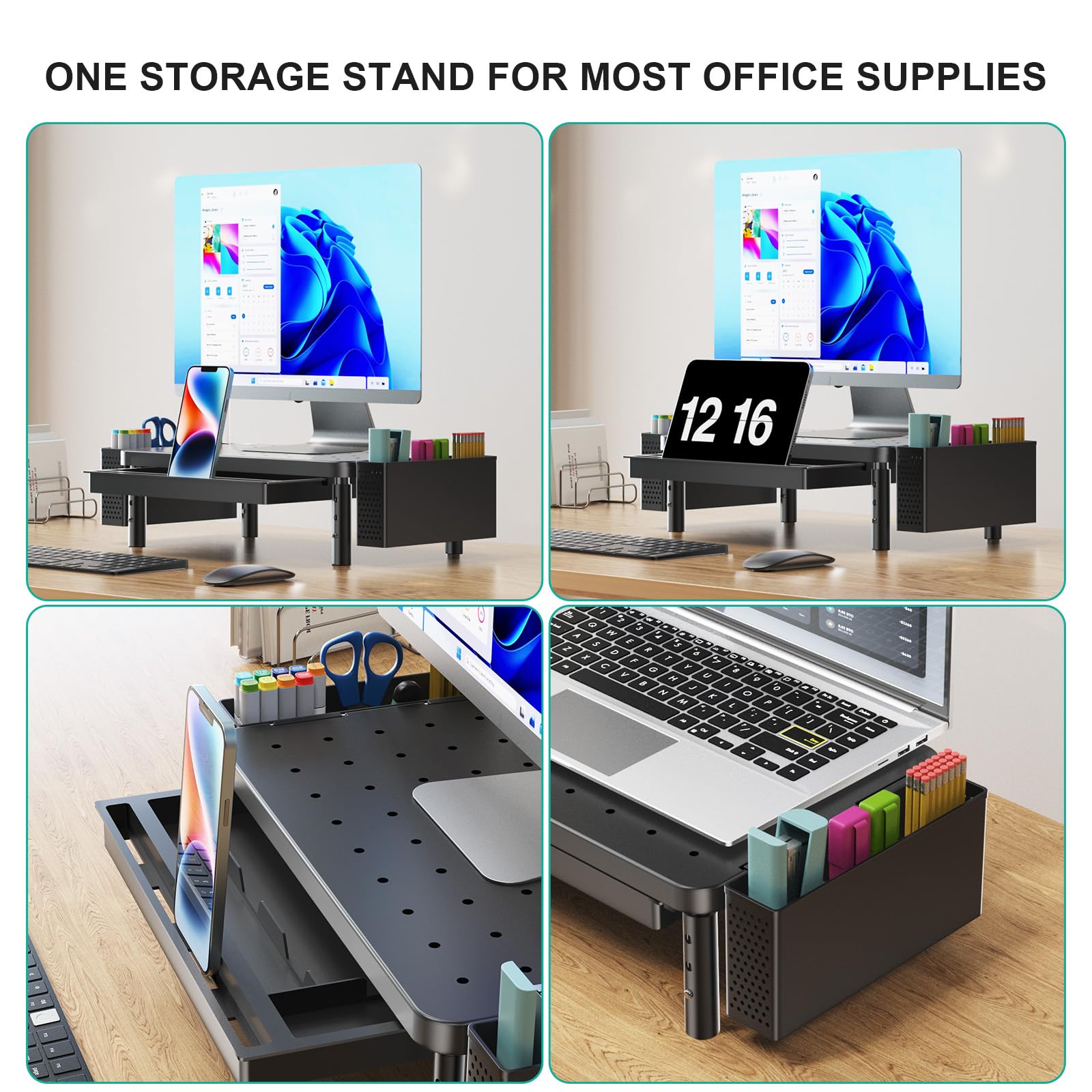 WALI Computer Monitor Stand with Storage and Pen Holder