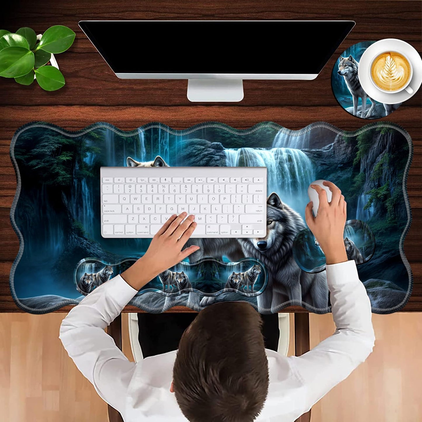 Gaming Mouse Pad Set with Wrist Support, 31.5"x11.8" Large Non-Slip Desk Mat, Ergonomic Keyboard