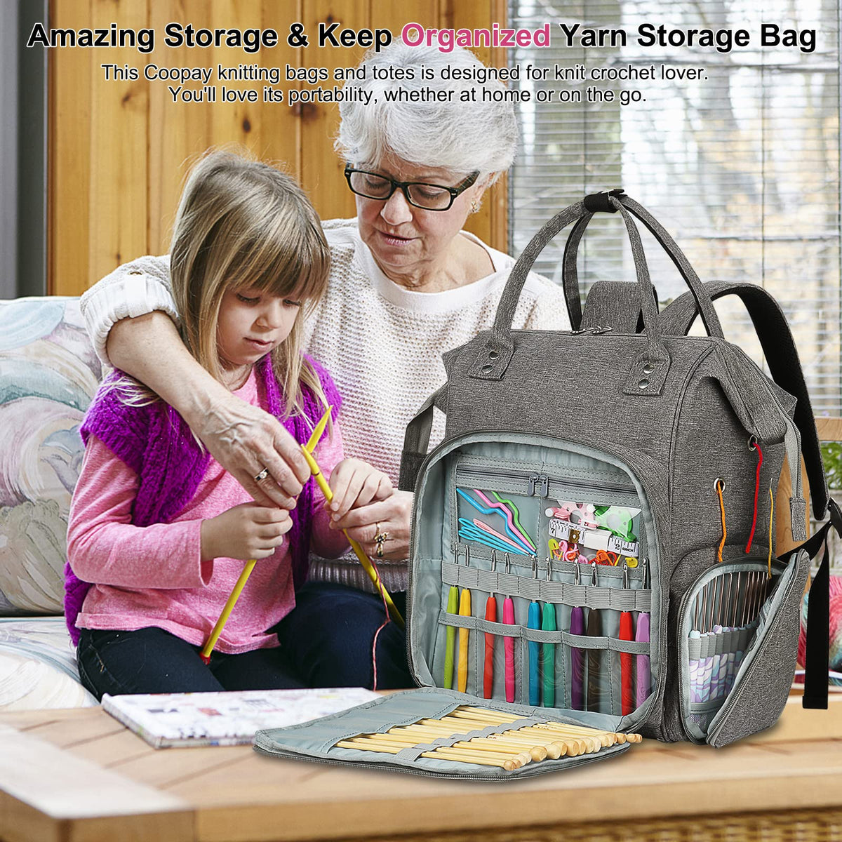 Coopay Huge Crochet Bag, Travel Knitting Bag Yarn Storage Knitting Tote Bag