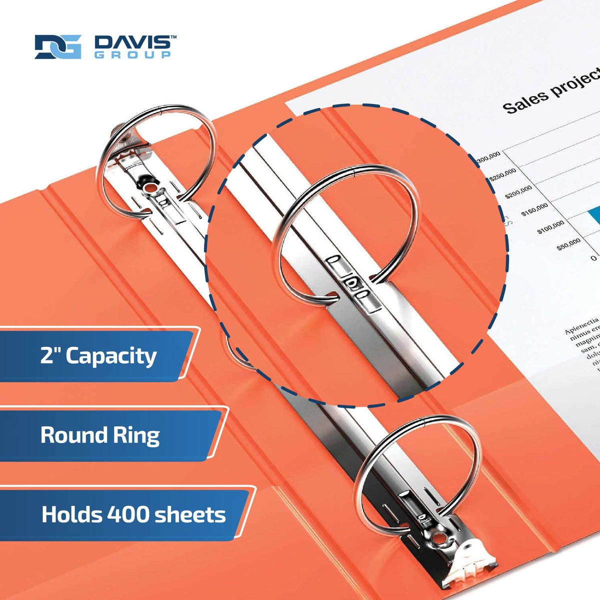 Easyview 3-Ring Binder, Clear-View Cover, 2" Round Rings, Orange, 6 Pk