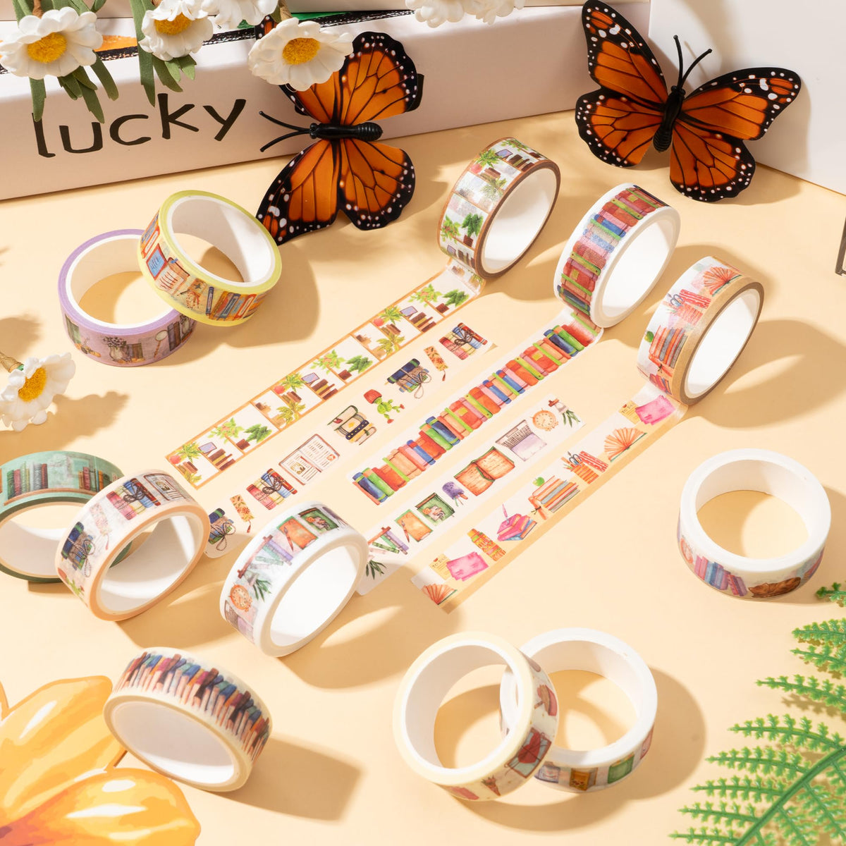 BkeeCten 12 Roll Book Washi Tape Cozy Study Space Designs for Scrapbooking
