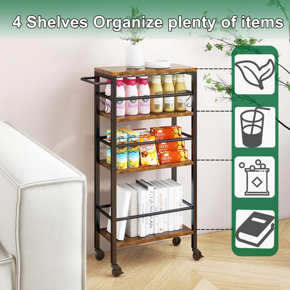 IBUYKE Slim Rolling Storage Cart, Kitchen Cart Utility Shelving UTMJ065H