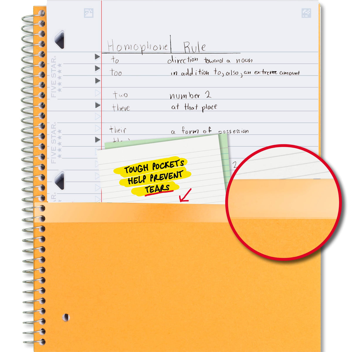 Five Star Spiral Notebook + Study App, 3 Subject, Wide Ruled Paper, 10-1/2" x 8", 150 Sheets, Red