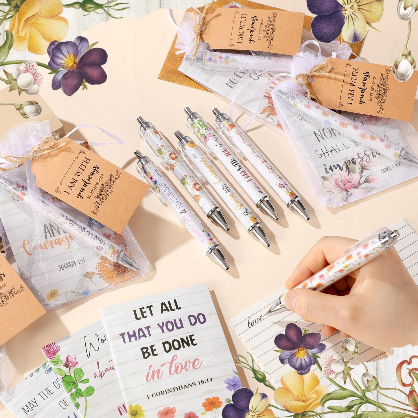 Qeeenar 200 Pcs Christian Gift Bulk Set Bible Verse, White, Floral
