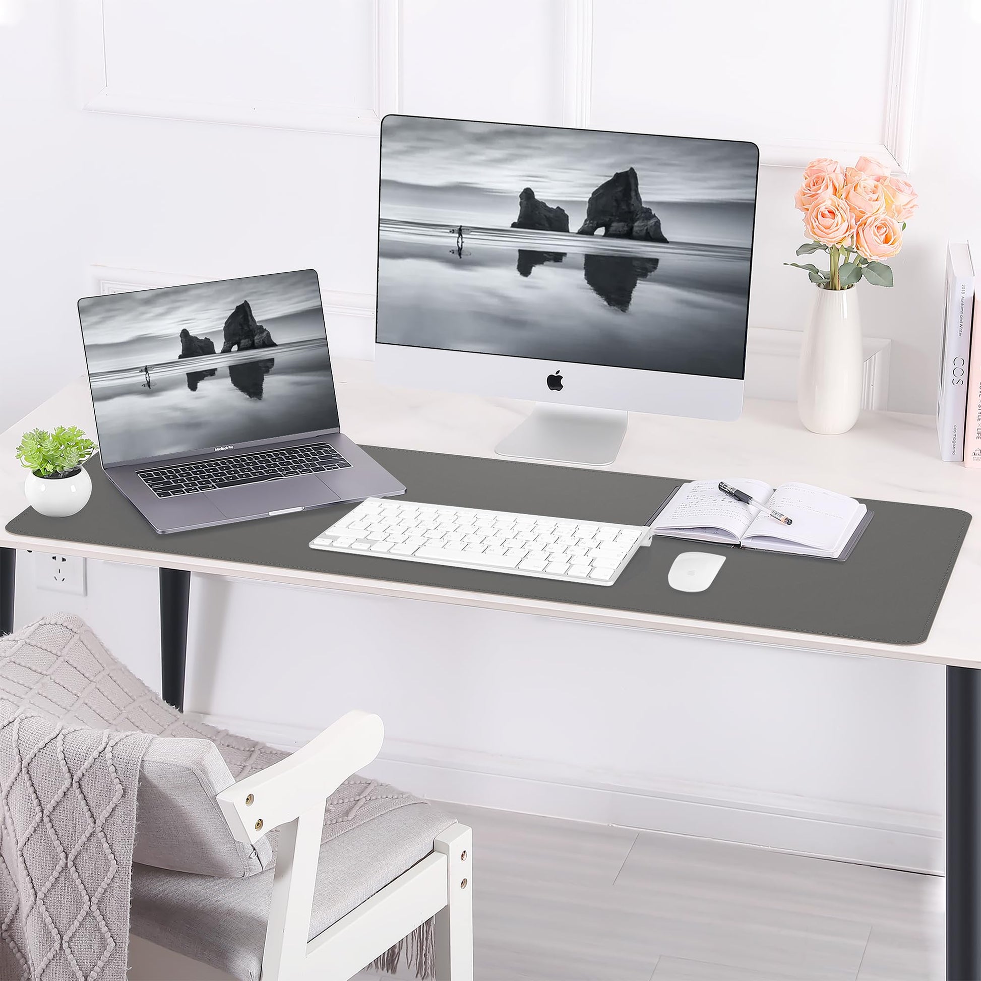 AFIING Cork Desk Mat 47" x 23.6", Dual-Sided Natural Cork & PU Leather Desk Pad, Non-Slip