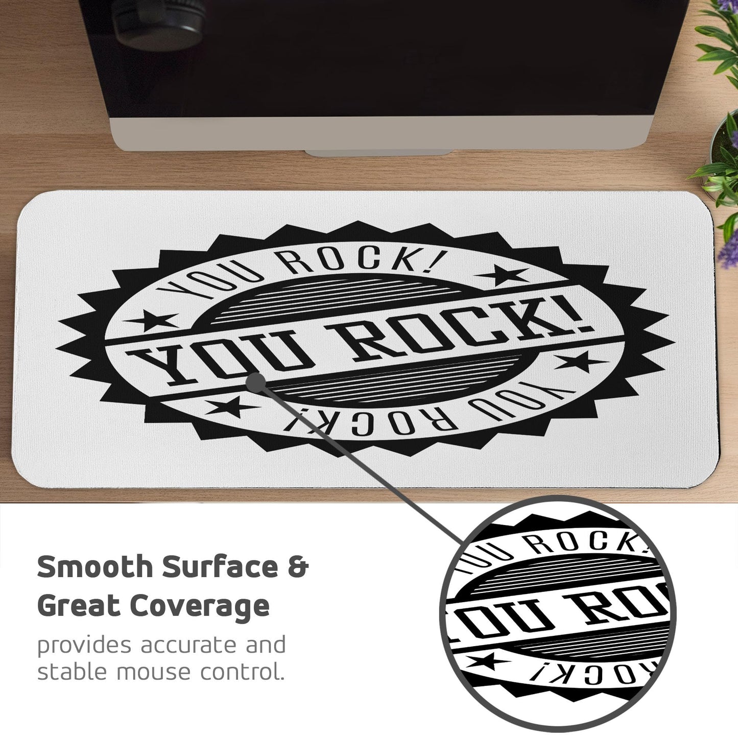 Ambesonne You Rock Computer Mouse Pad, Stamp Look Monochrome Simplistic Star Ornament Ruffled Edges