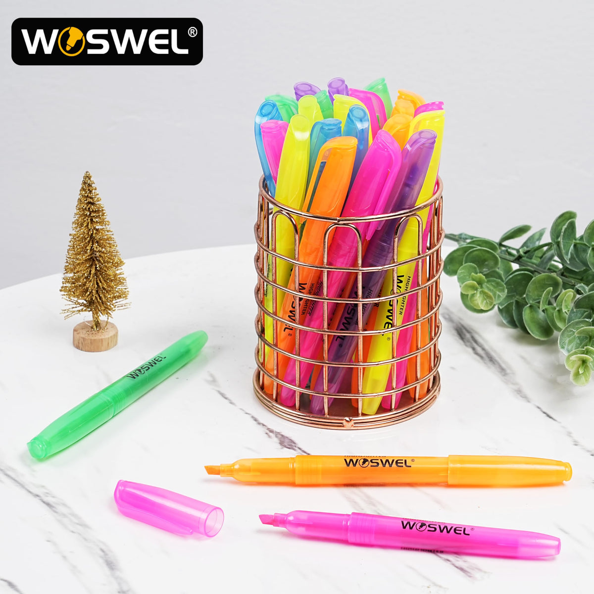 WOSWEL Highlighters Bulk, 120 Pack 6 Assorted Colors No Bleed Chisel Tip Highlighter Markers