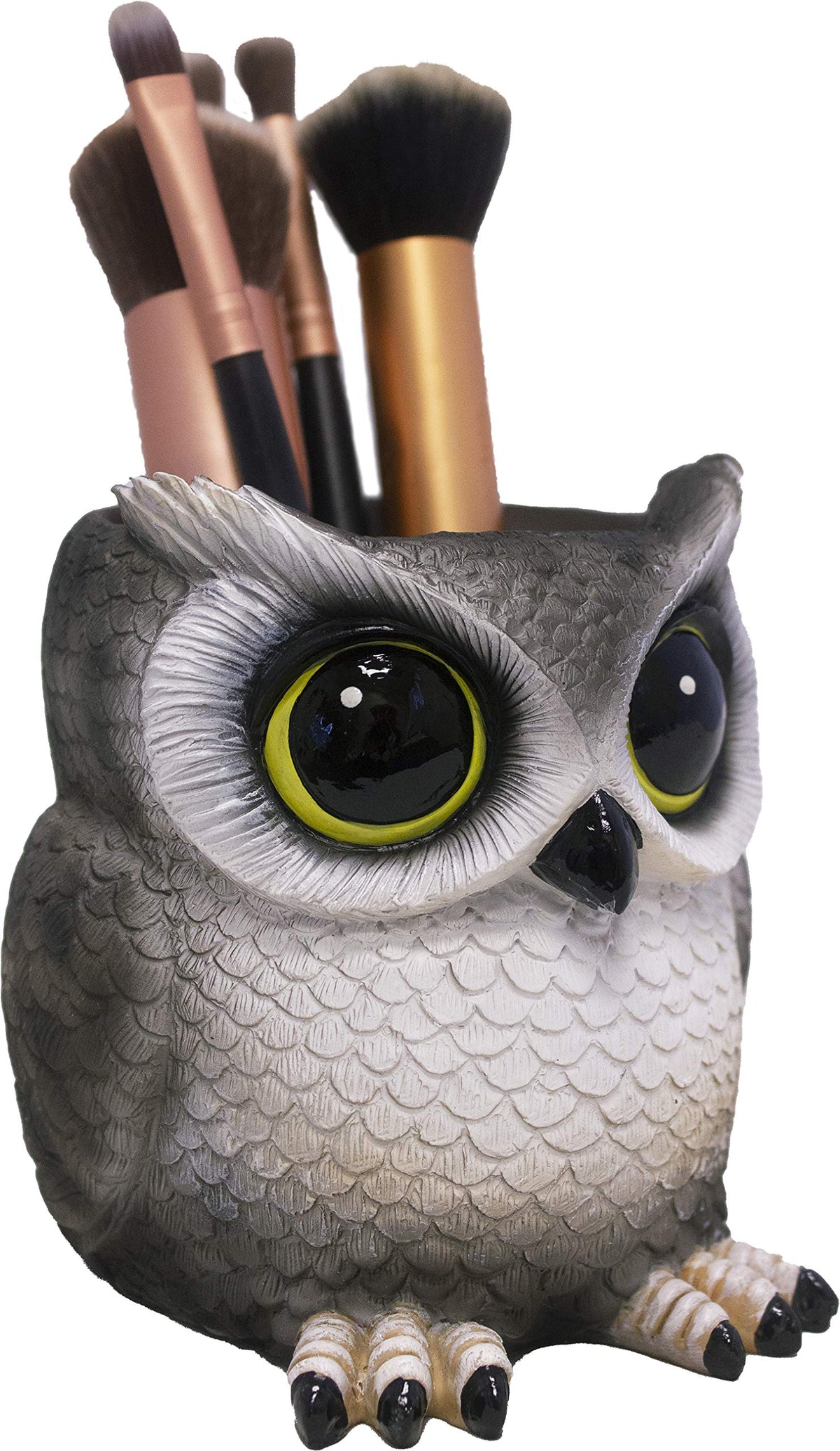 DWK Grey Owl Makeup Brush Holder Organizer Caddy | Handmade Bath Products and Makeup Organizer for