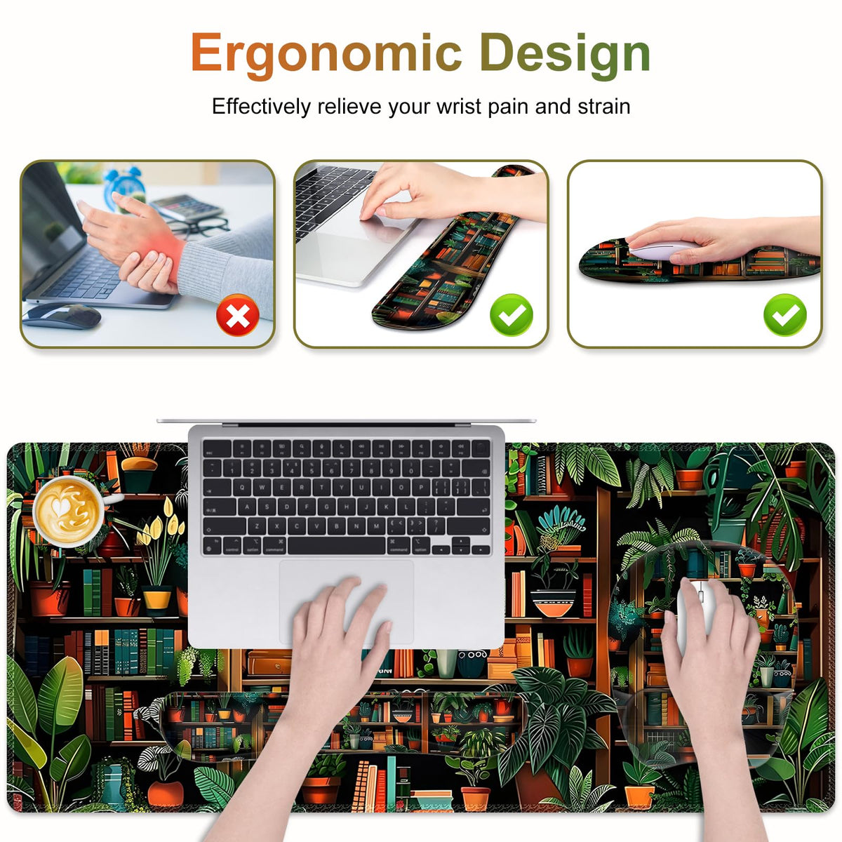 Mouse Pad with Wrist Support 4 in1 Set, XXL Big Game Mousepad + Keyboard Wrist Rest + Mouse Wrist