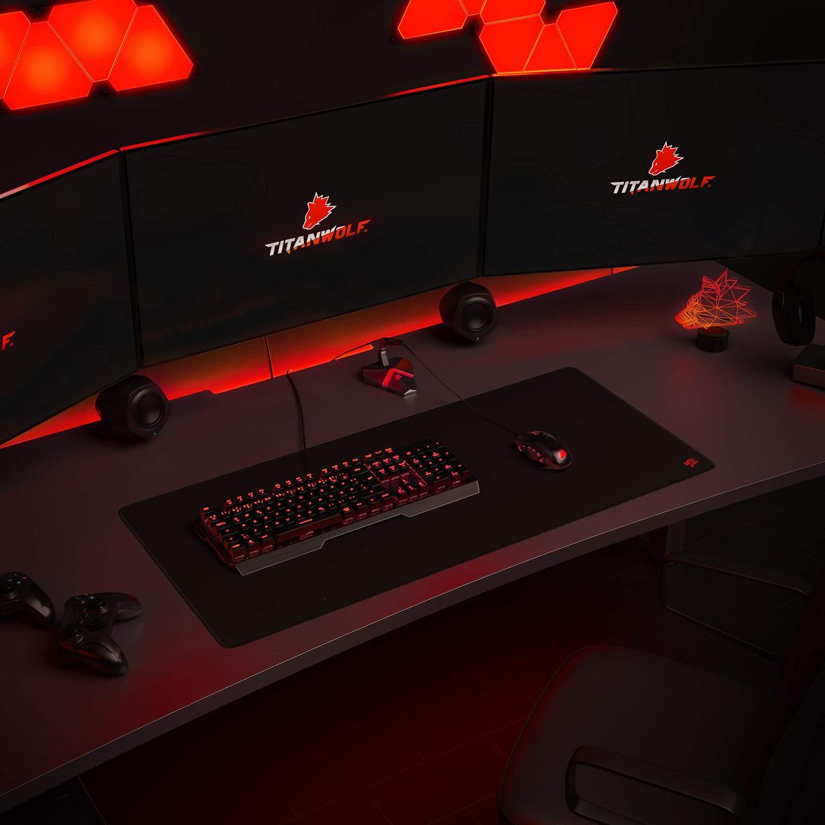 CSL - XXL Gaming Mouse Pad - Icon Red Design - 35 x 16 inches - Extra Large Office Mouse mat