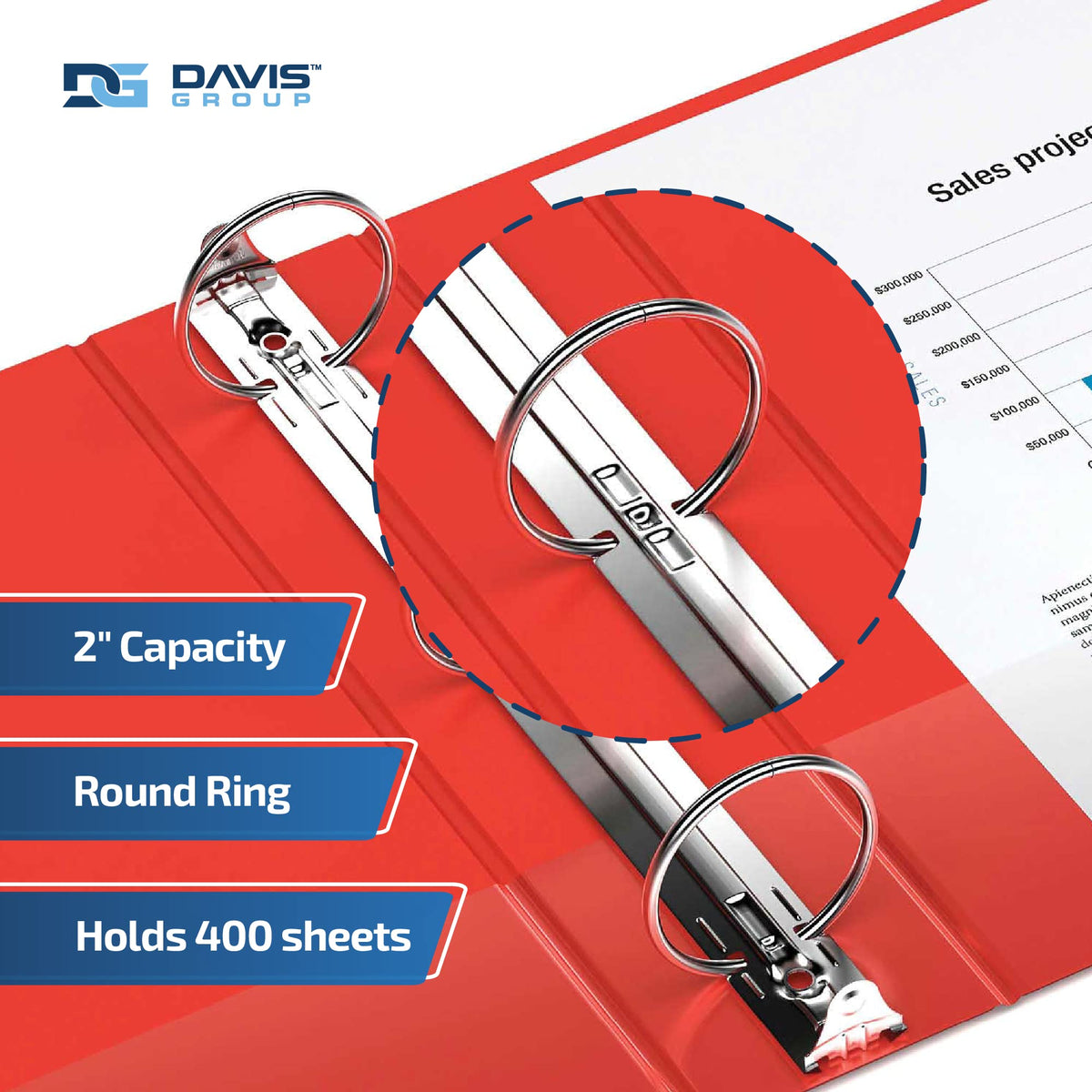 Easyview 3-Ring Binder, Clear-View Cover, 2" Round Rings, Red, 6 Pack