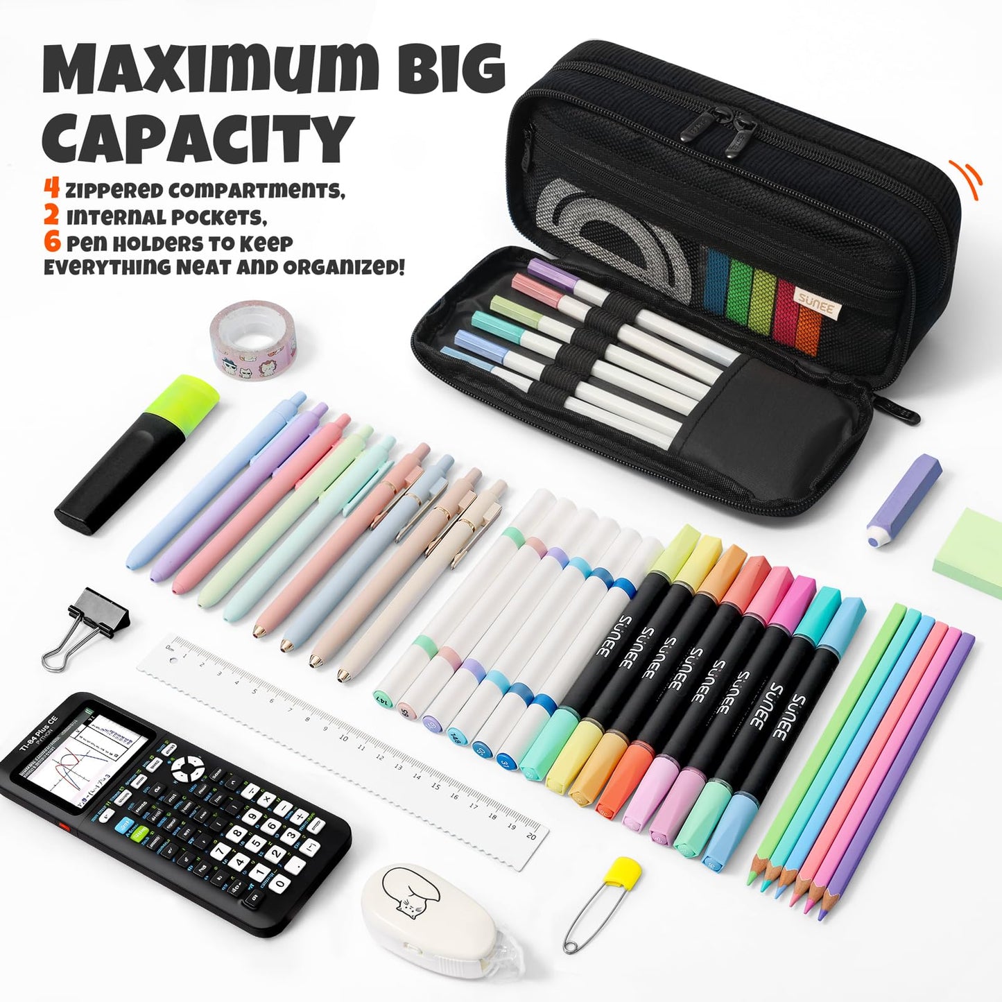 SUNEE Pencil Case, Large Capacity Pencil Pouch, Aesthetic Big Pen Bag, Soft Corduroy Pen Box for