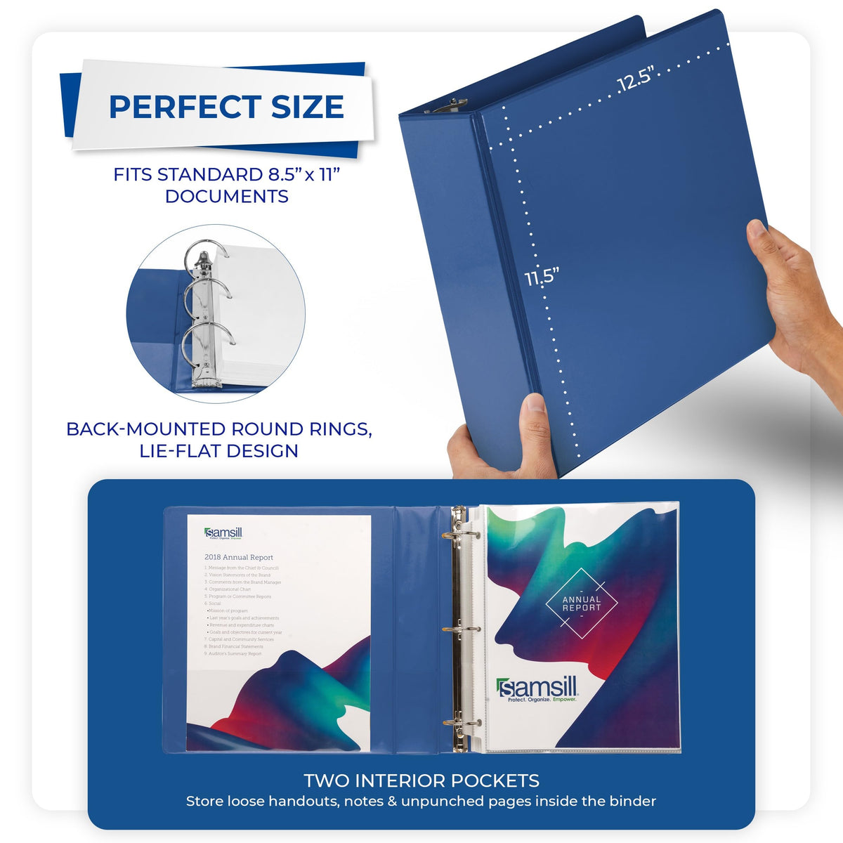 Samsill 3 Inch 3 Ring Binders, Economy Round Ring, Clear View Cover, 550 Sheet Capacity - for