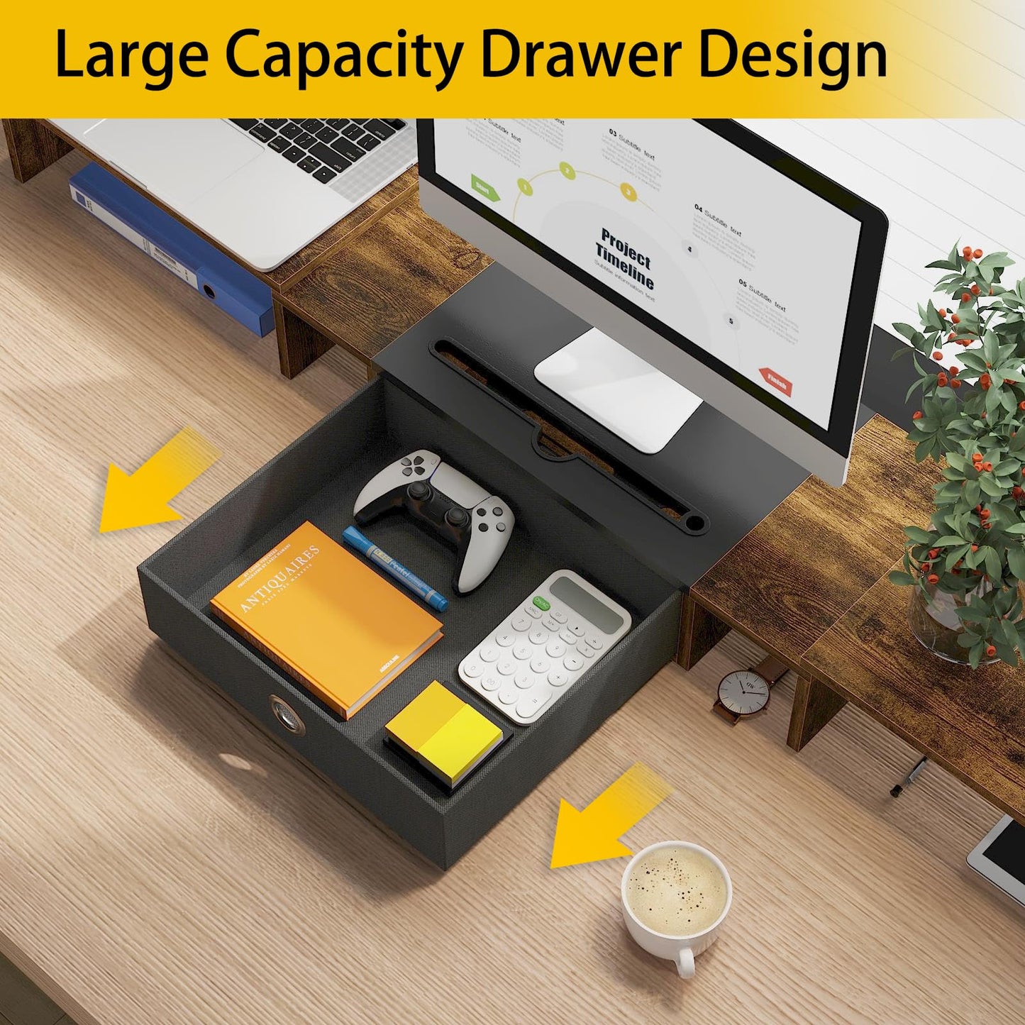 WESTREE Triple Dual Monitor Stand Riser with Drawer,Extra Large Adjustable for 2~3 Monitors,Solt