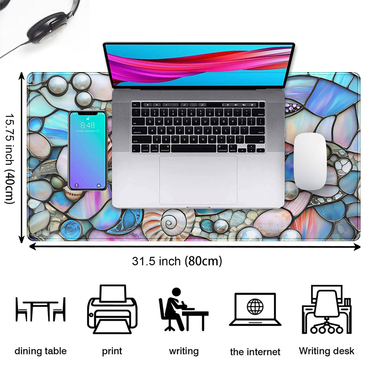 Stained Glass Desk Mat Large Mouse Pad Extended Desk Pad, Gaming Computer Mouse Mat XXL, Big