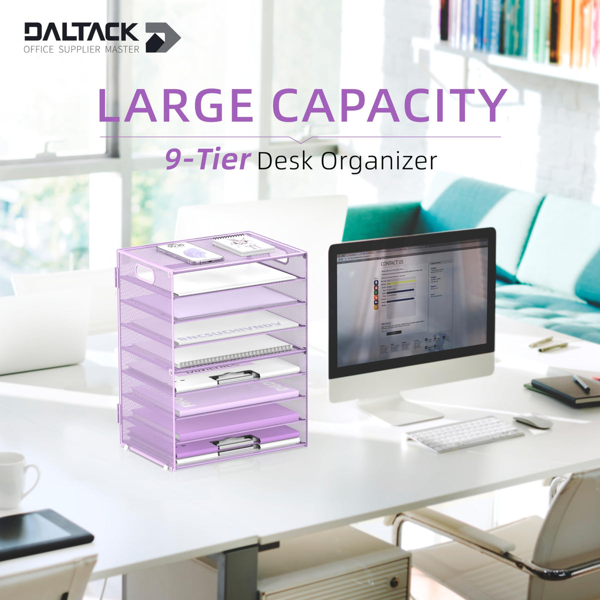 DALTACK 9-Tier Paper Letter Tray Desk Organizer with Handles, Mesh File Holder Organization, Paper