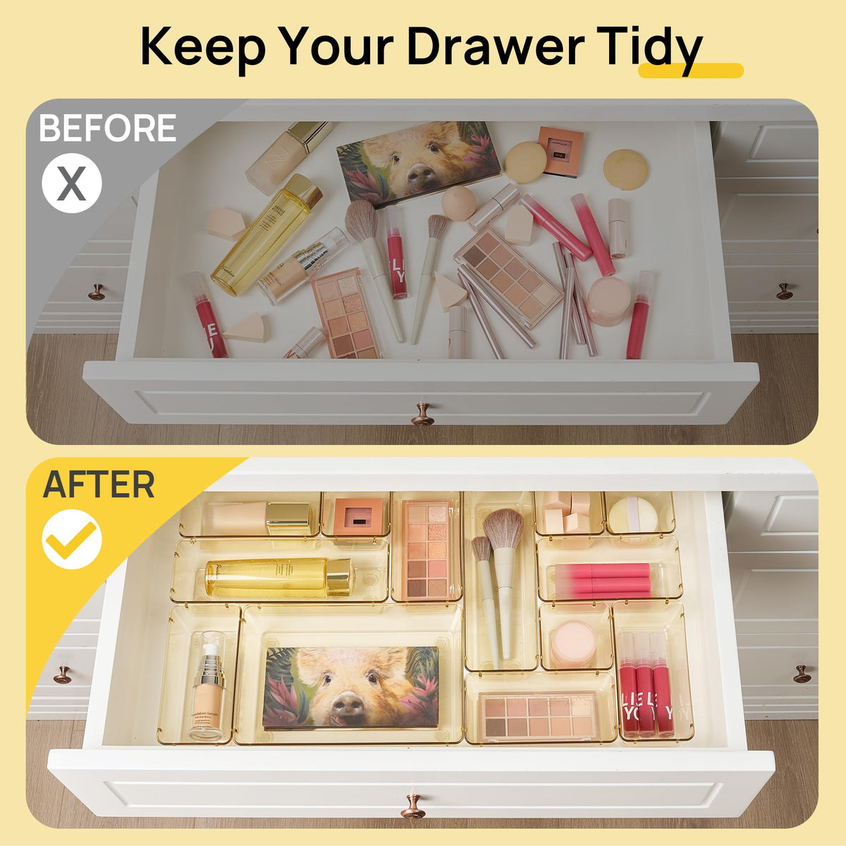 Vtopmart 25 Pack Plastic Drawer Organizers with Non-slip Rubber Pads