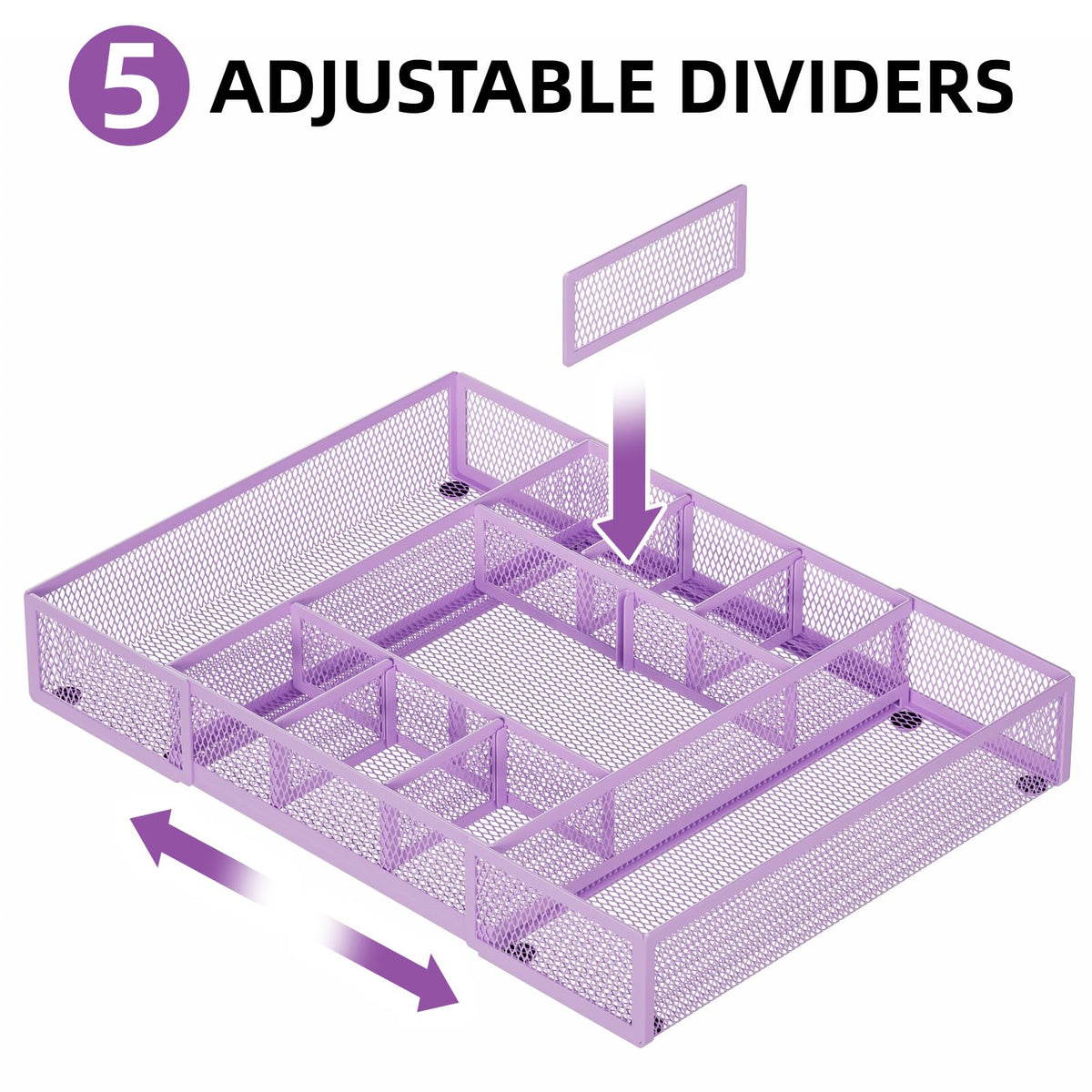 Marbrasse Expandable Desk Drawer Organizer, Mesh Drawer Organizer Tray with 10 Adjustable