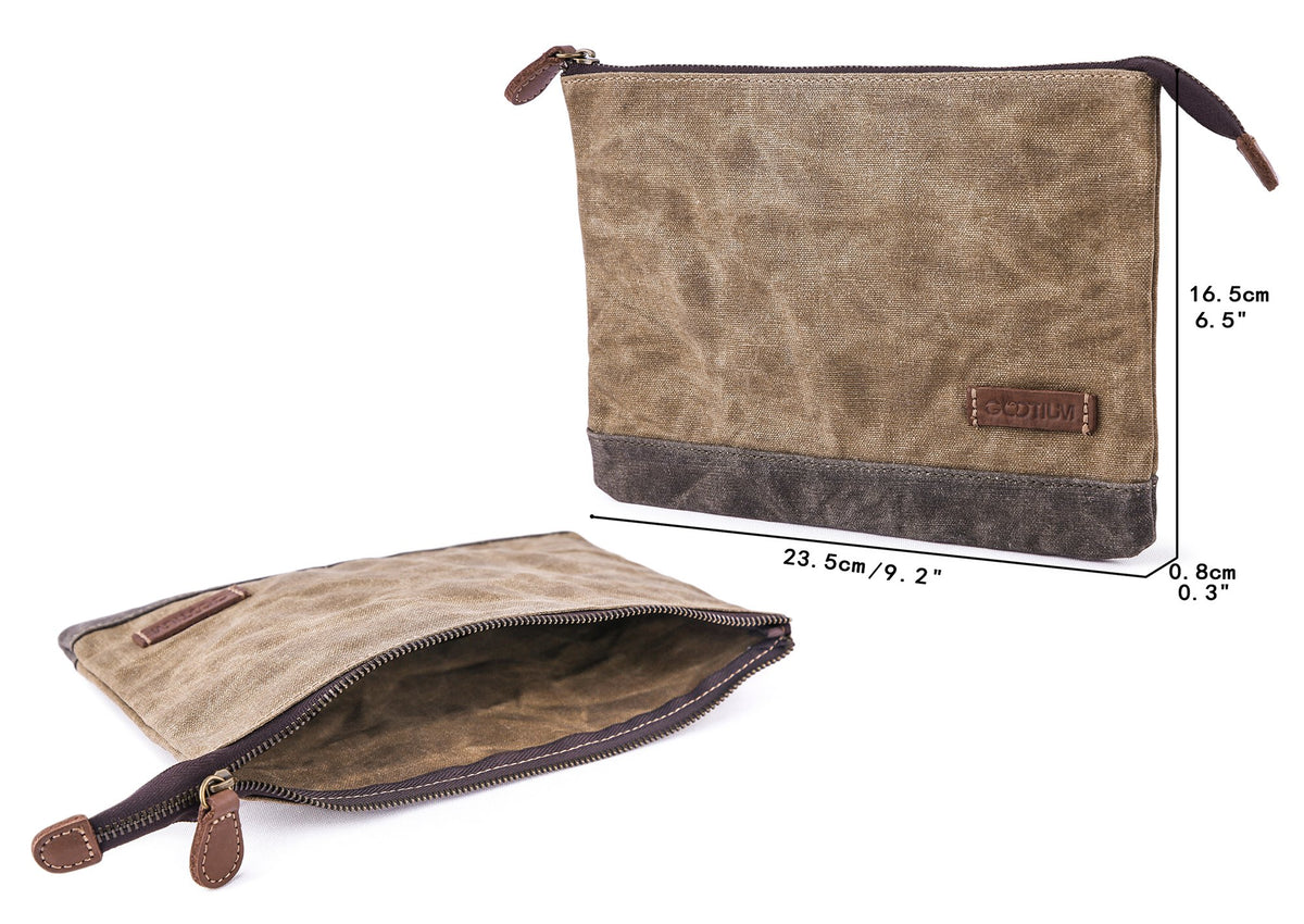 GOOTIUM Waxed Canvas Zip Pouch Set - Zippered Makeup Bag Office Supply Folio Pencil Bag