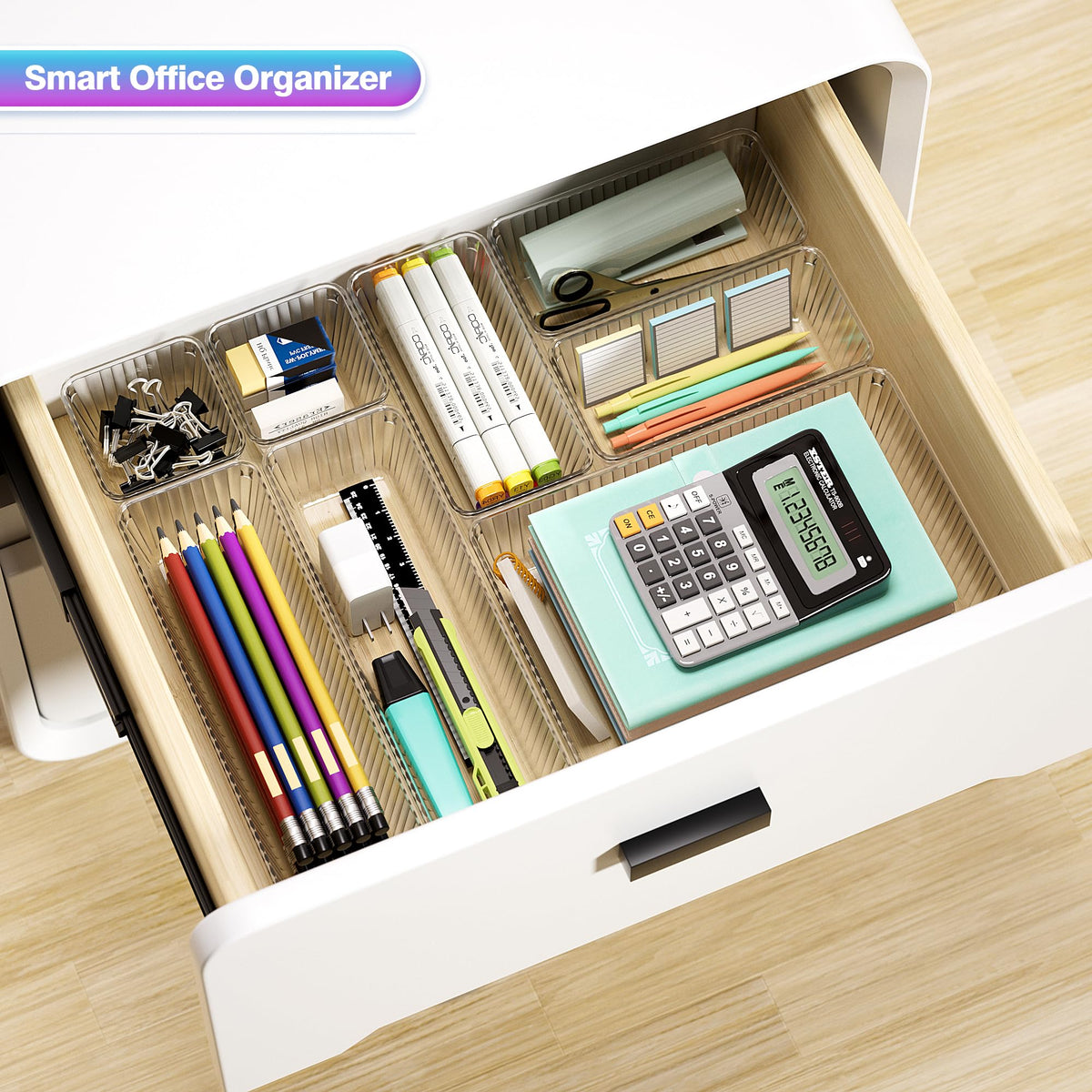 Okylvve 25 PCS Clear Plastic Drawer Organizer Set, Makeup Organizer Trays