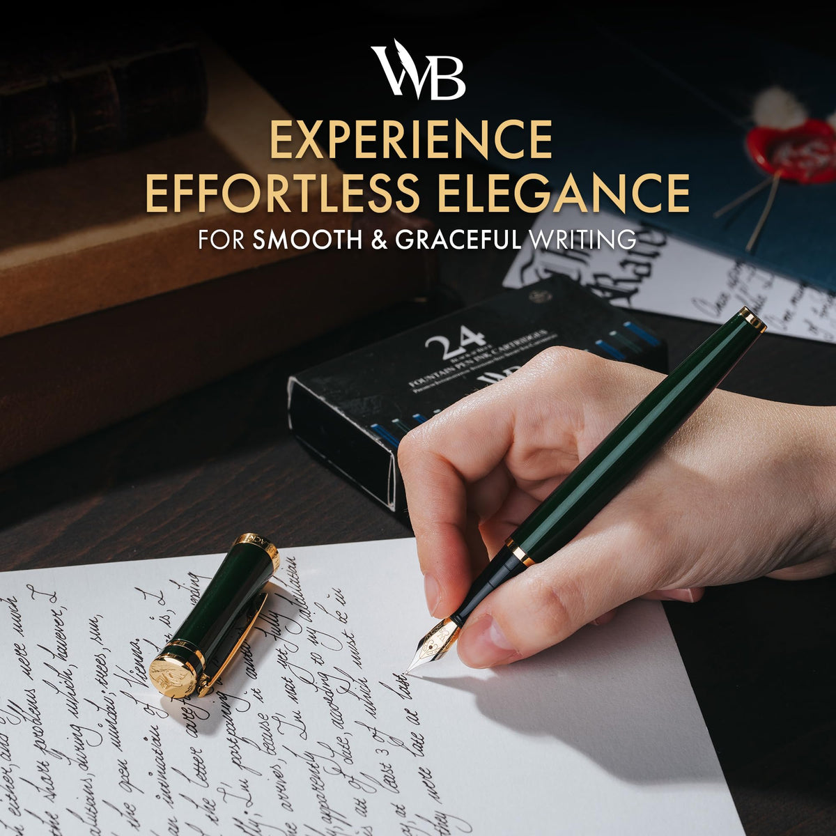 Wordsworth & Black Luxury Fountain Pen Set for Writing, Medium Nib, Green