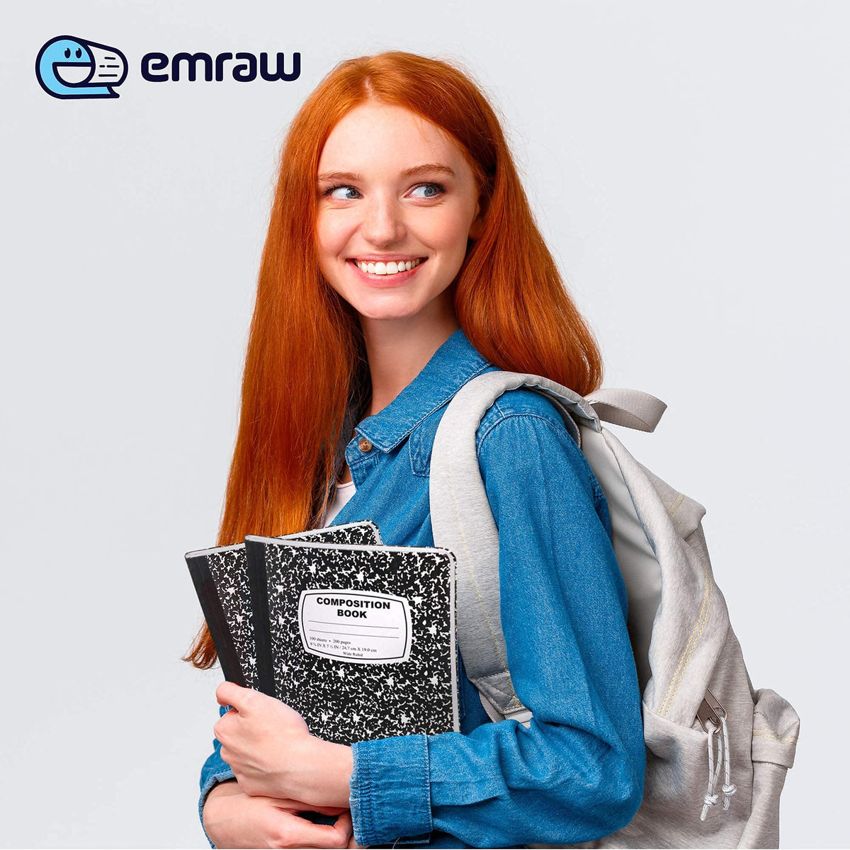 Emraw Black & White Marble Style Cover Composition Book with 100 Sheets of Wide Ruled White Paper