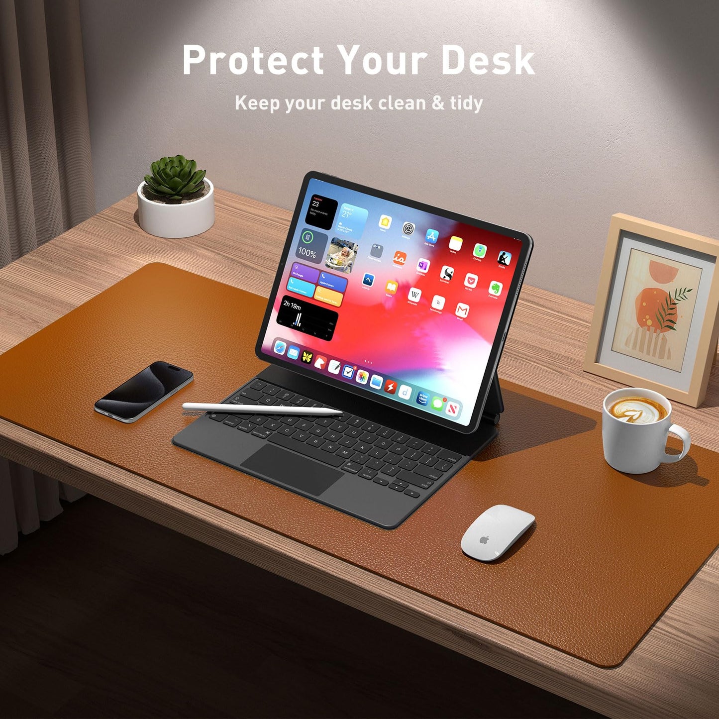 Aothia Leather Desk Pad Protector, Mouse Pad, Office Desk Mat, Non-Slip PU Leather Desk Blotter