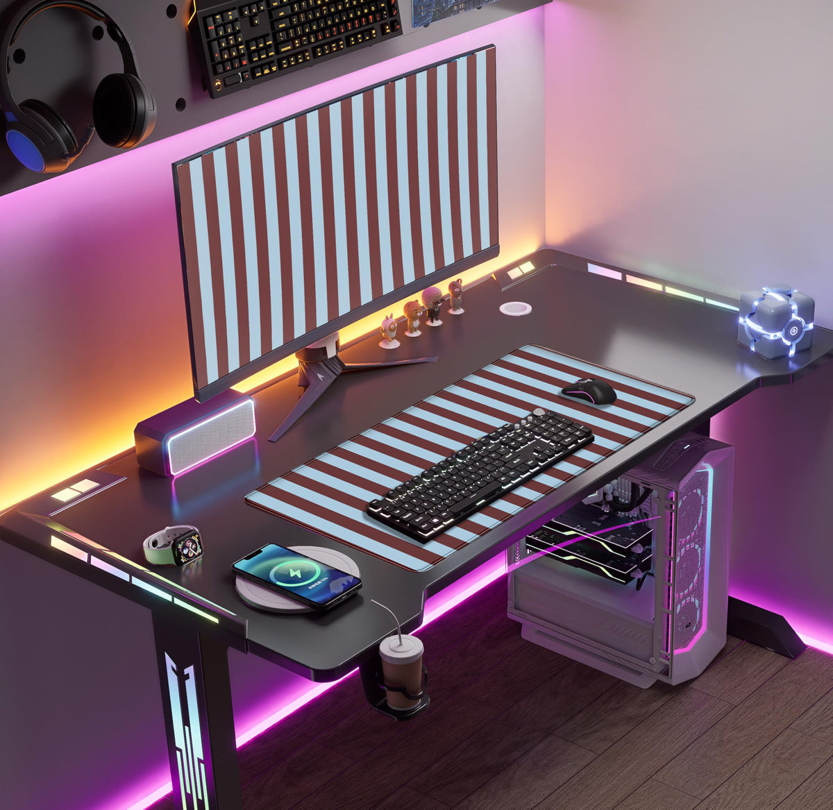 Maroon Striped Desk Mat Cute Pastel XXL Large Gaming Mouse Pad Desk Pad Kawaii Cozy Aesthetic