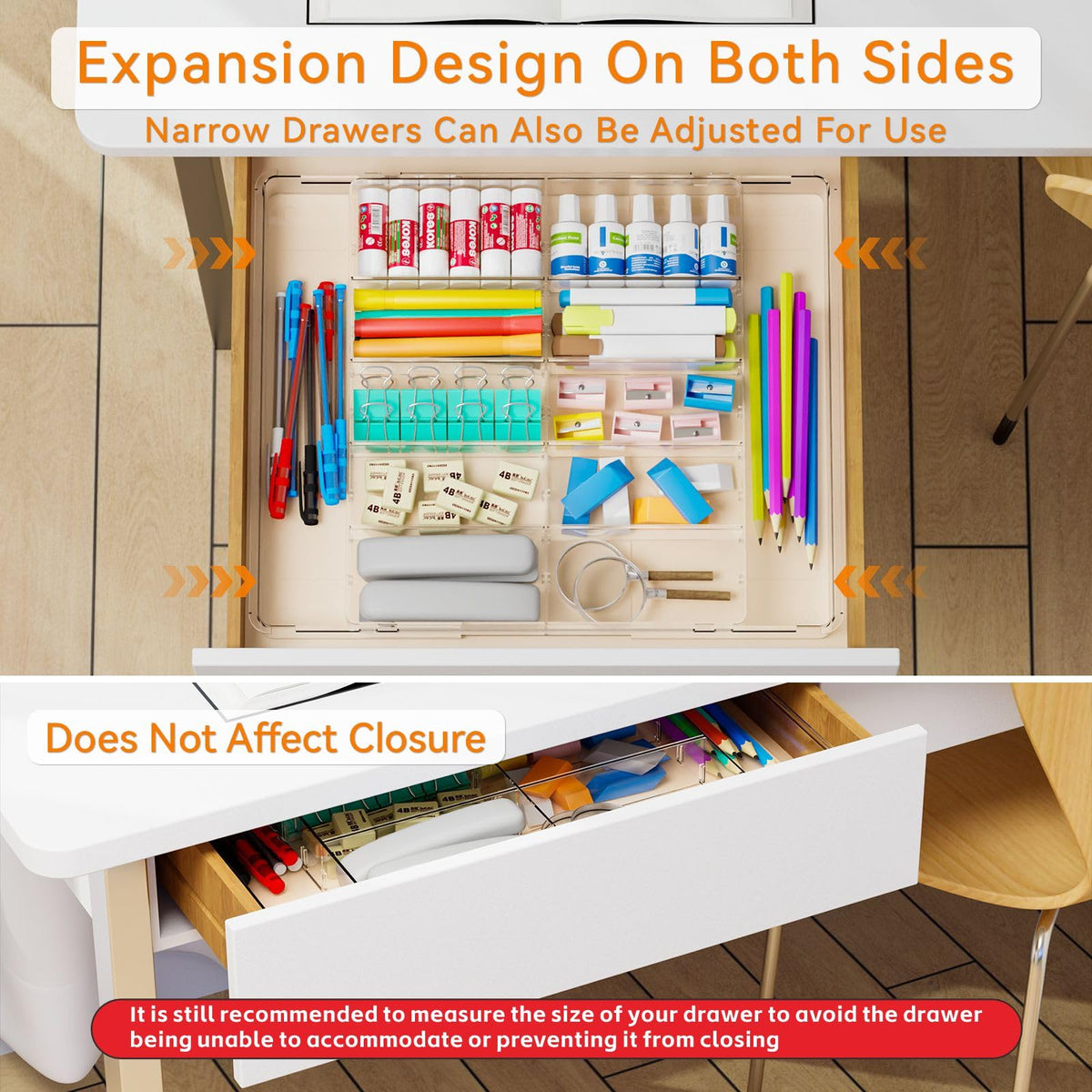 Yieach Large Expandable Desk Drawer Organizer Tray for Office Supplies and Accessories With 12
