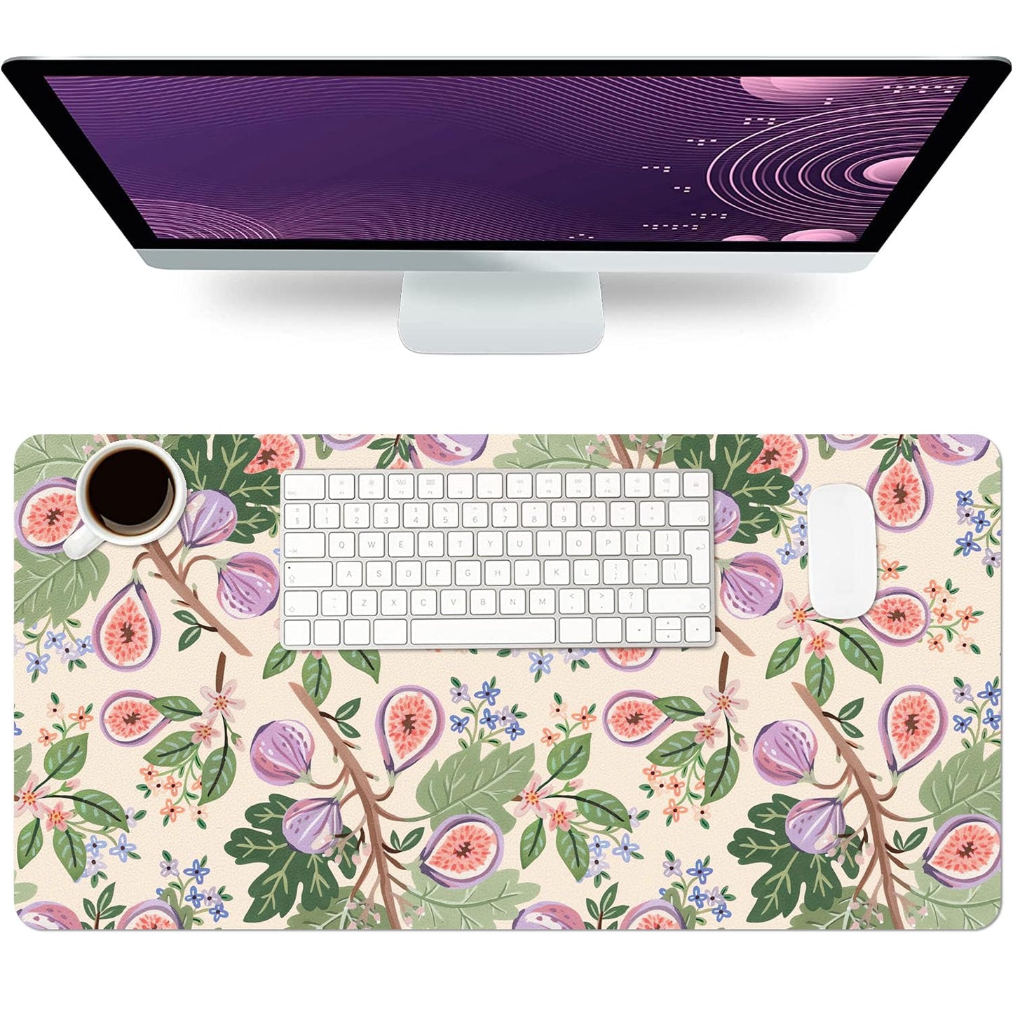 Floral Desk Mat, Non-Slip PU Leather Desk Pad, Figs 23.6"x11.8"