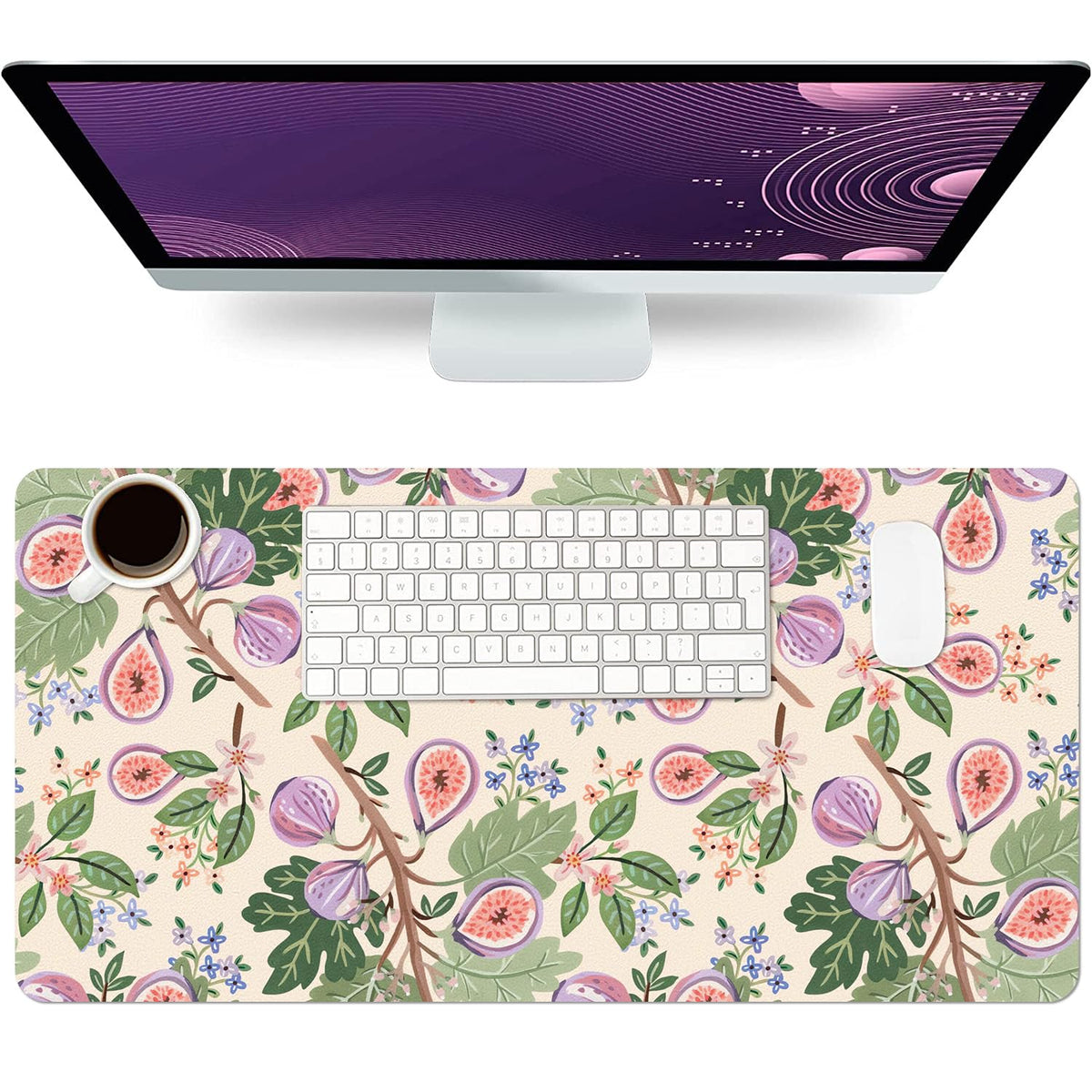 YOUWOUS Floral Desk Mat, Non-Slip PU Leather Desk Pad, Figs 27.5"x13.8"