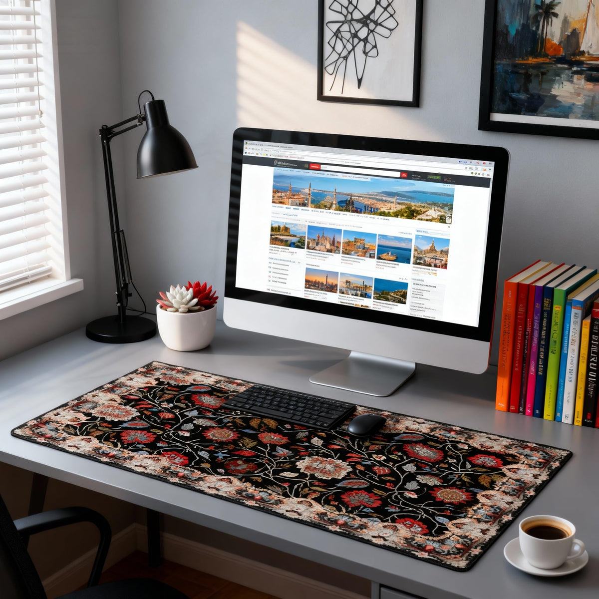 Floral XXL Large Desk Pad Mat - Anti-Slip Stitched Edges Mouse Pad for Women, Office & Home, Extra