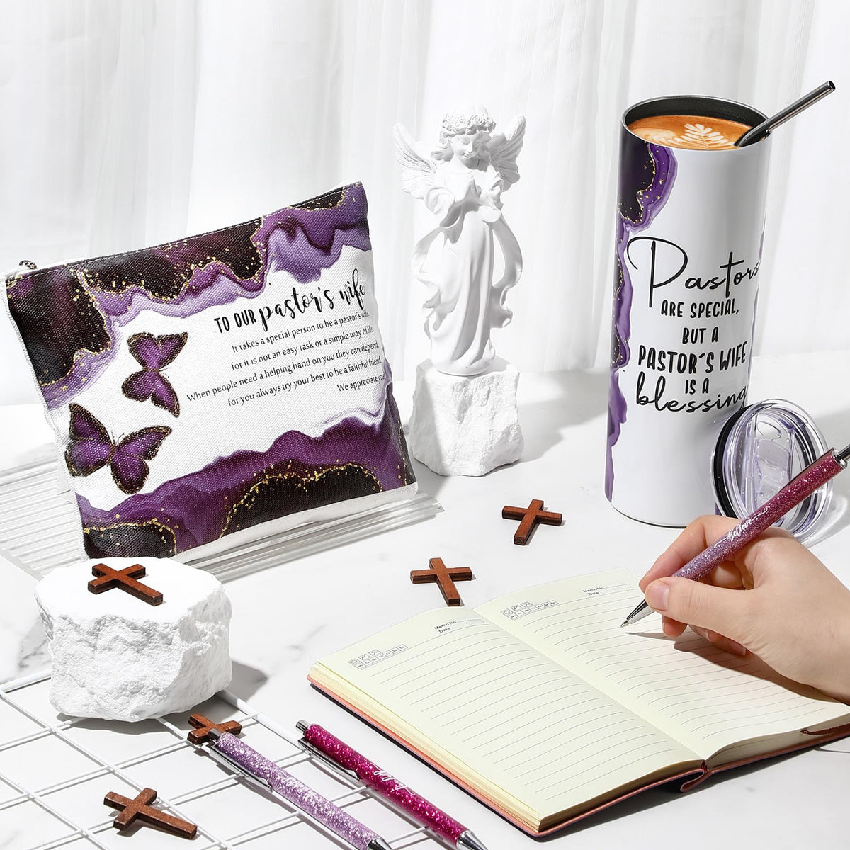 Watersay 6 Pcs Pastor's Wife Appreciation Gifts 20oz Marble Tumbler, Purple